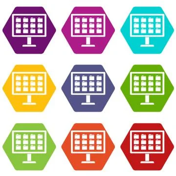Desktop of computer with folders icon set color hexahedron 스톡 일러스트