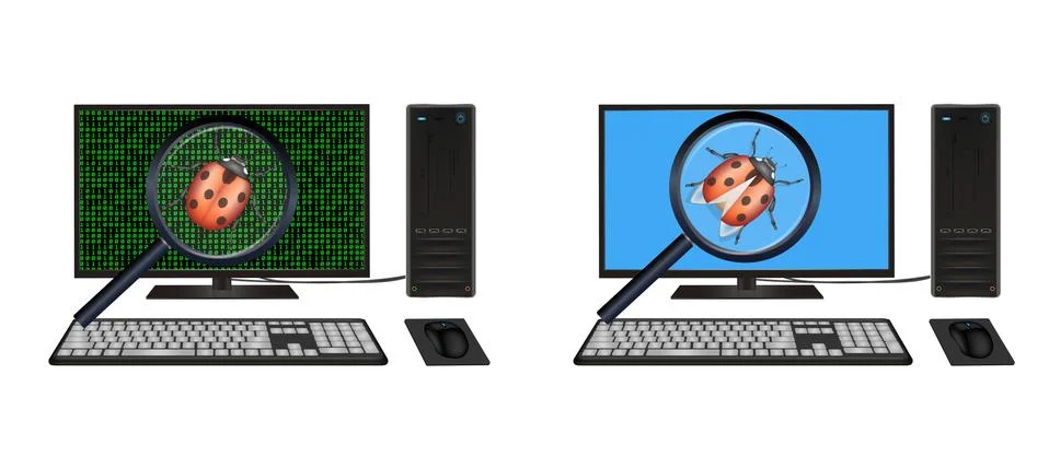 Desktop computer found bugs 스톡 일러스트