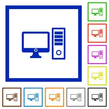 Desktop computer framed flat icons Stock Illustration
