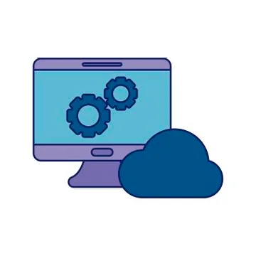 Desktop computer with gears and cloud computing 스톡 일러스트