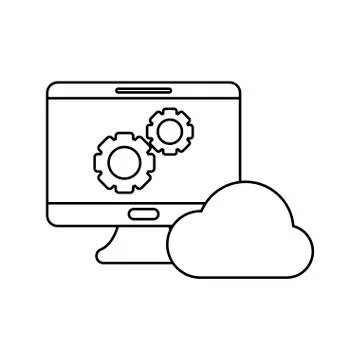 Desktop computer with gears and cloud computing Stock Illustration