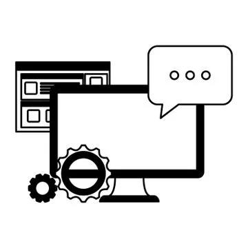 Desktop computer with gears and speech bubble イラスト素材
