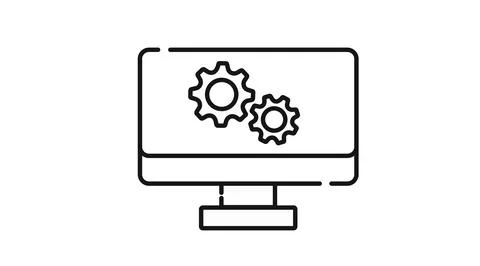 Desktop computer with gears icon. Stock Illustration