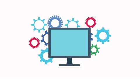 Desktop computer with gears settings Stock Footage 144843211