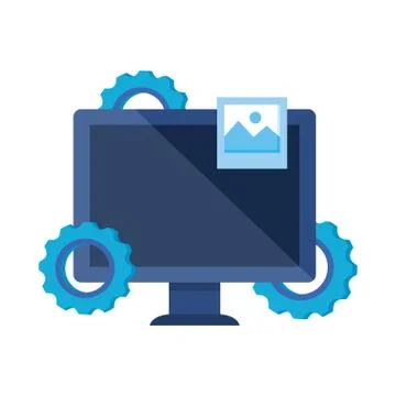 Desktop computer with gears settings 스톡 일러스트