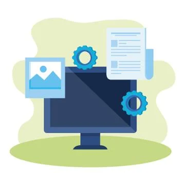 Desktop computer with gears settings 스톡 일러스트