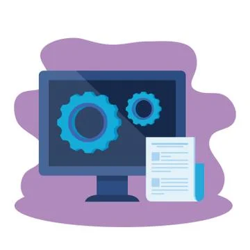 Desktop computer with gears settings イラスト素材