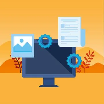 Desktop computer with gears settings Stock Illustration