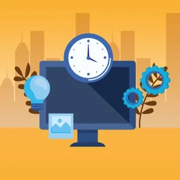 Desktop computer with gears settings 스톡 일러스트