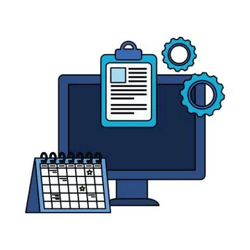 Desktop computer with gears settings 스톡 일러스트