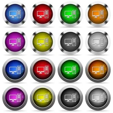 Desktop computer glossy button set Stock Illustration