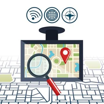Desktop computer with gps navigation software 스톡 일러스트
