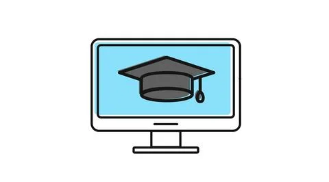 Desktop computer with graduation cap icon 스톡 일러스트