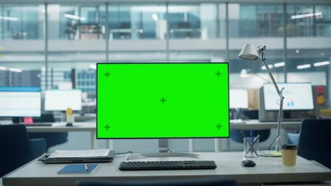 Desktop Computer with Green Screen Stock Footage 165398502