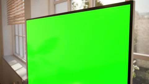 Desktop Computer Green Screen Mockup in Bright Modern Office Stock Footage 340543575