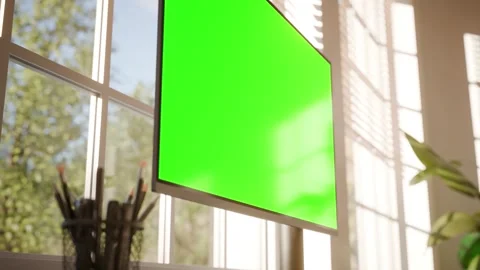Desktop Computer Green Screen Mockup in Bright Modern Office Stock Footage 340543579