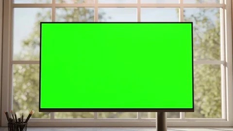 Desktop Computer Green Screen Mockup in Bright Modern Office Stock Footage 340543585