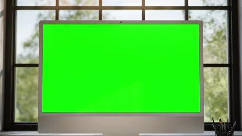 Desktop Computer Green Screen Mockup in Bright Modern Office - Front View Stock Footage 340780247