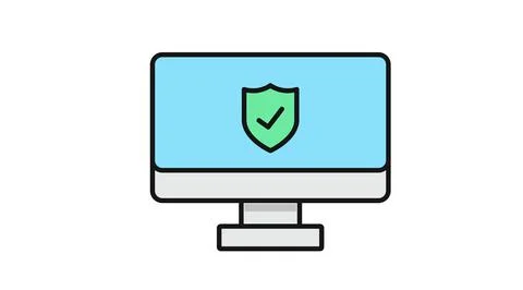 Desktop computer with green shield icon Stock Illustration