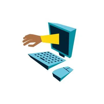 Desktop computer with hand isolated icon イラスト素材