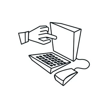 Desktop computer with hand isolated icon Stock Illustration