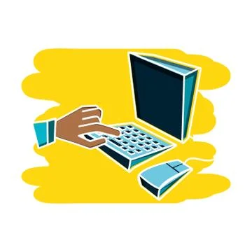 Desktop computer with hand isolated icon Stock Illustration
