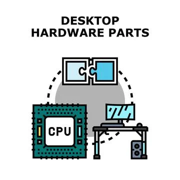 Desktop computer hardware connecting concept illustration Stockillustratie