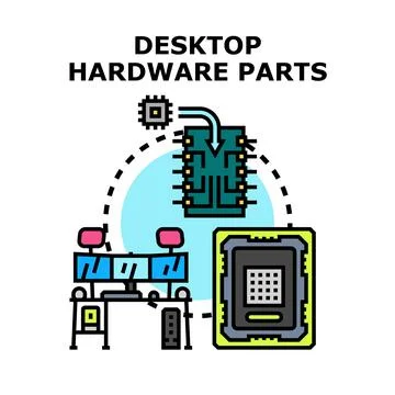 Desktop computer hardware parts assembling concept 库存插图