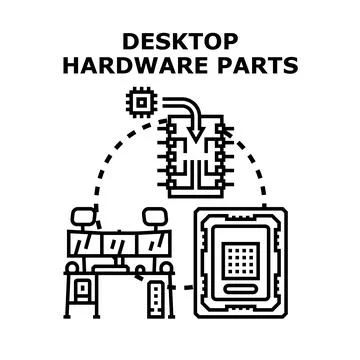 Desktop computer hardware parts assembling concept Illustrazione stock