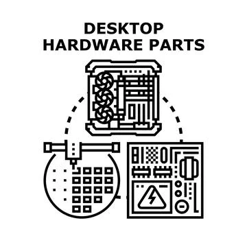 Desktop computer hardware parts assembling and manufacturing process concept イラスト素材
