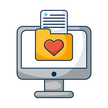 Desktop computer with heart folder Stockillustratie