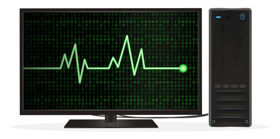 Desktop computer with heart rate on screen Stock Illustration