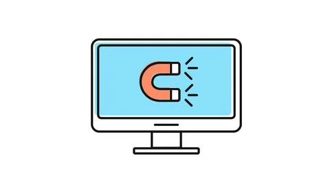 Desktop computer with horseshoe magnet attraction symbol Stock-Illustration