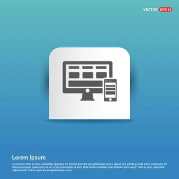 Desktop Computer Icon - Blue Sticker button Stock Illustration