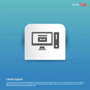 Desktop computer icon - Blue Sticker button 스톡 일러스트