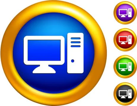 Desktop computer icon on  buttons with golden borders Stock Illustration