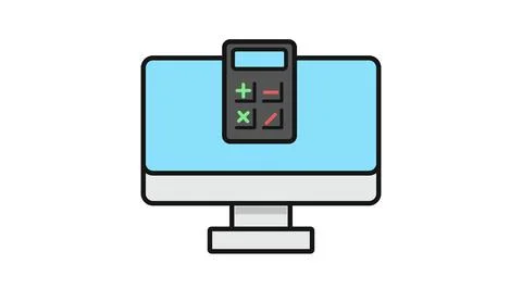 Desktop computer icon with calculator in soft pastel colors Illustrazione stock