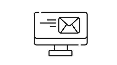 Desktop computer icon with flying envelope Illustrazione stock
