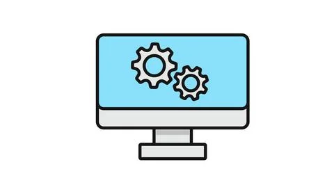 Desktop computer icon with gears or wheels Stock Illustration