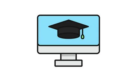 Desktop computer icon with graduation cap Stock Illustration