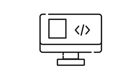Desktop computer icon with HTML code on screen Stock Illustration
