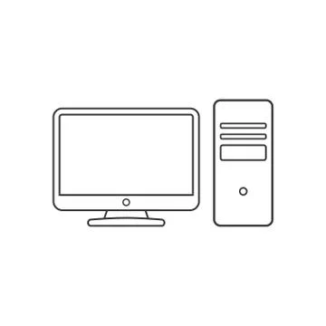 Desktop computer icon, outline stroke. ?solated vector illustration on white  Stock Illustration