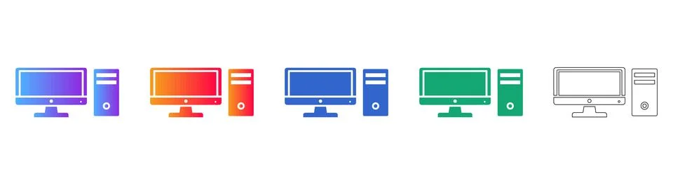 Desktop Computer Icon Set in Gradient and Outline Styles Stockillustratie