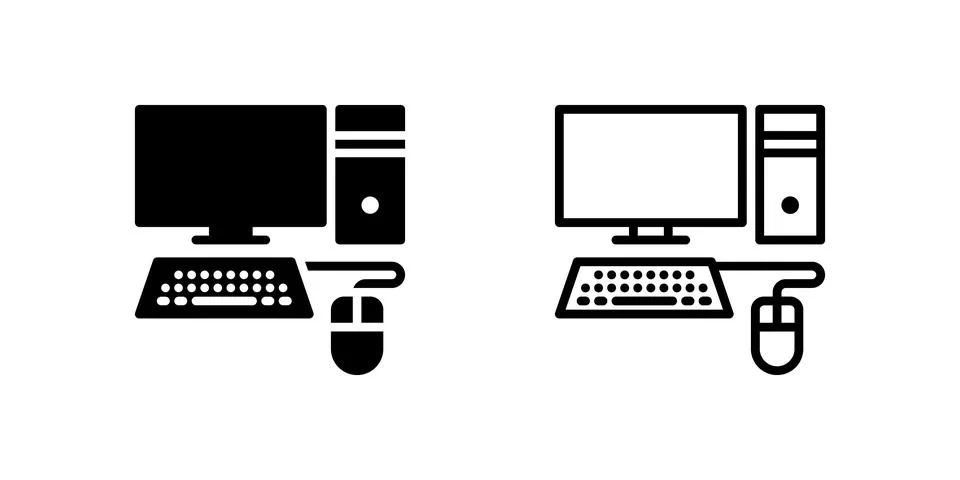 Desktop computer icon set for tech, office, and work-from-home setups Stock Illustration