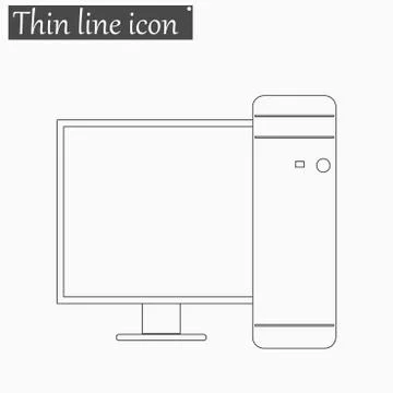 Desktop Computer icon Vector Style thin line Illustrazione stock