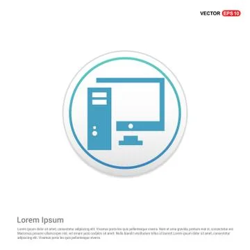 Desktop computer icon  - white circle button Stock Illustration