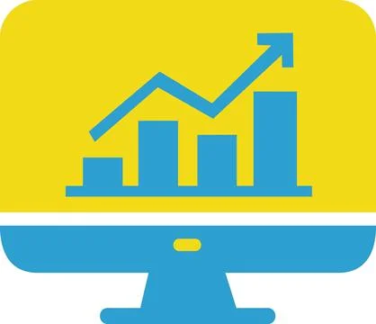 Desktop computer icon yellow chart data display Stock Illustration