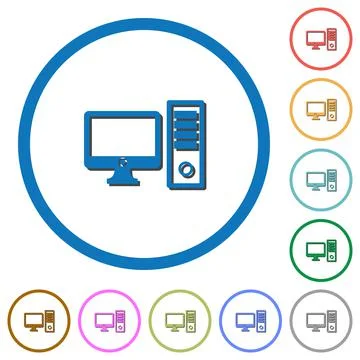 Desktop computer icons with shadows and outlines Stock Illustration