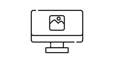 Desktop computer with image icon on screen Ilustración de archivo