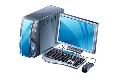 Desktop computer with keyboard and mouse Stock Illustration